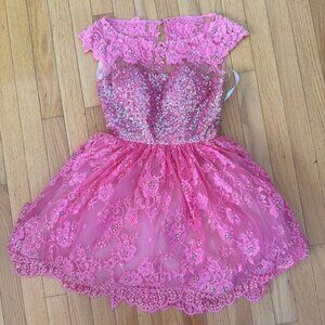 Sherri Hill Pink Lace & Sequin Short Dress – Size Small – Made in China - New